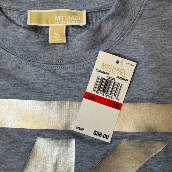 Michael Kors Chambray Blue/Silver Logo Lightweight Cropped long sleeve. NWT - Picture 7 of 8